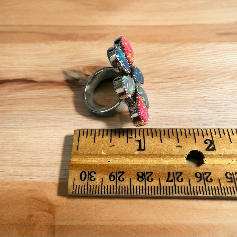 Aurora Opals in Solid Sterling Silver Flutter Ring - Picture 4 of 10